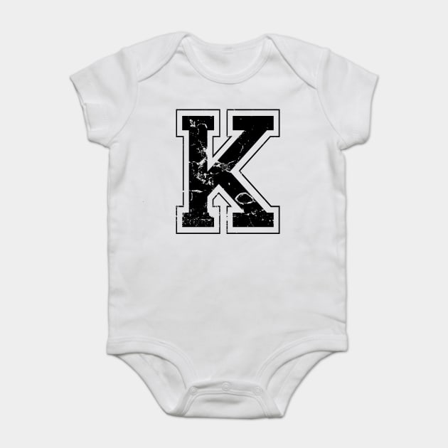 Initial Letter K Black Jersey Sports Athletic Player Baby Bodysuit by porcodiseno